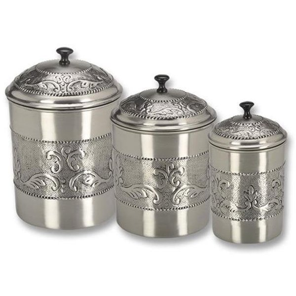 Old Dutch International Old Dutch International 411 Antique Embossed Pewter Canisters 5.5 Qt 4Qt 3Qt - Set of 3 411